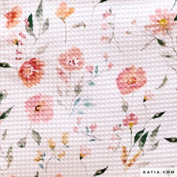  Baumwoll-Waffelstoff mit Blumenmuster